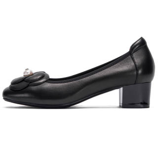TIBAO AUCHEHO Sheepskin Chunky Heel High Heels Women's Black