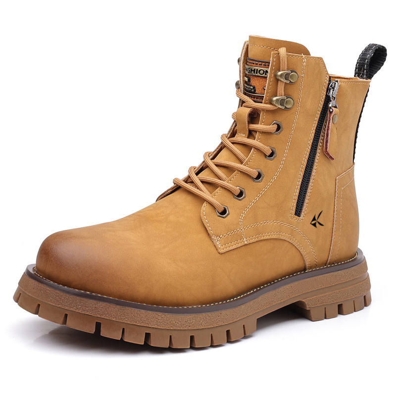 ZANSITE ZANSITE Cow Split Leather Short Mid Calf Combat Boots Men's