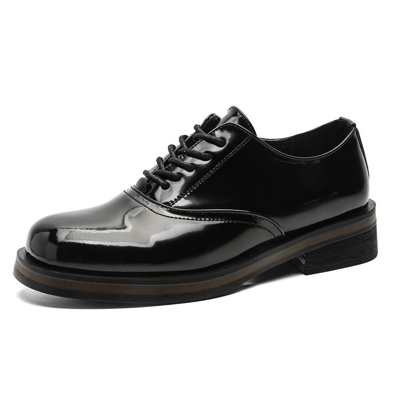V05 Black Derby Shoes, Fashion Trend Dress Shoes, Men's Platform Chunky Shoes, Hidden Wedge Men's