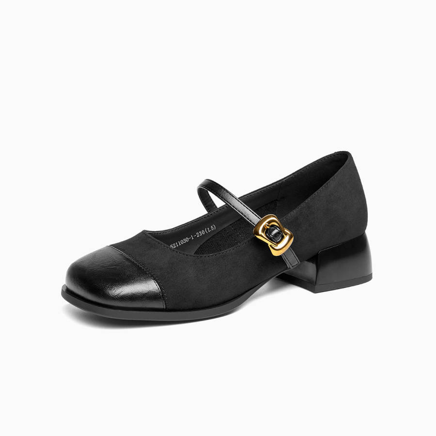 GEMEIQ Synthetic Leather Chunky Heel Mary Jane Shoes Women's