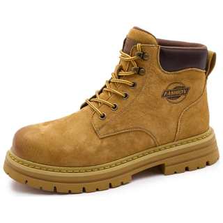 ACEMICKY Top Grain Pig Leather Short Combat Boots Men's Earth Yellow