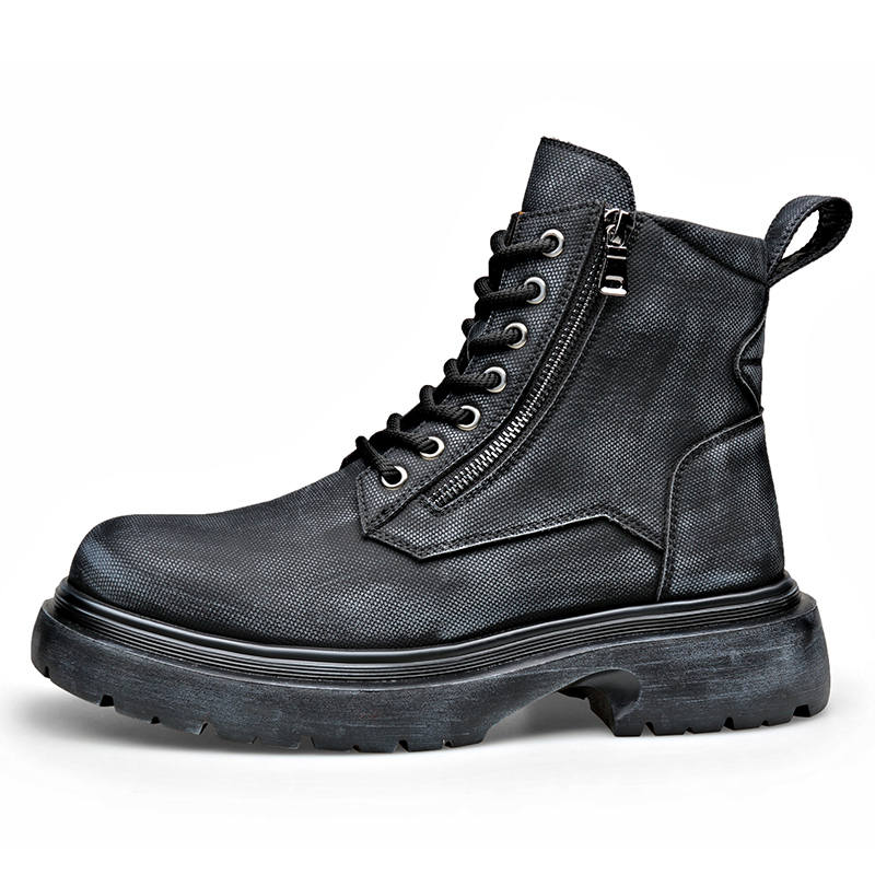 XIAOTOULANG Cow Split Leather Short Combat Boots Men's Black