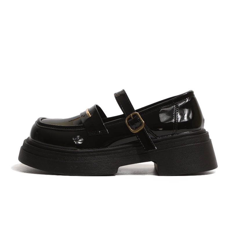 LIANGHUO Microfiber Leather Platform Mary Jane Shoes Women's Black