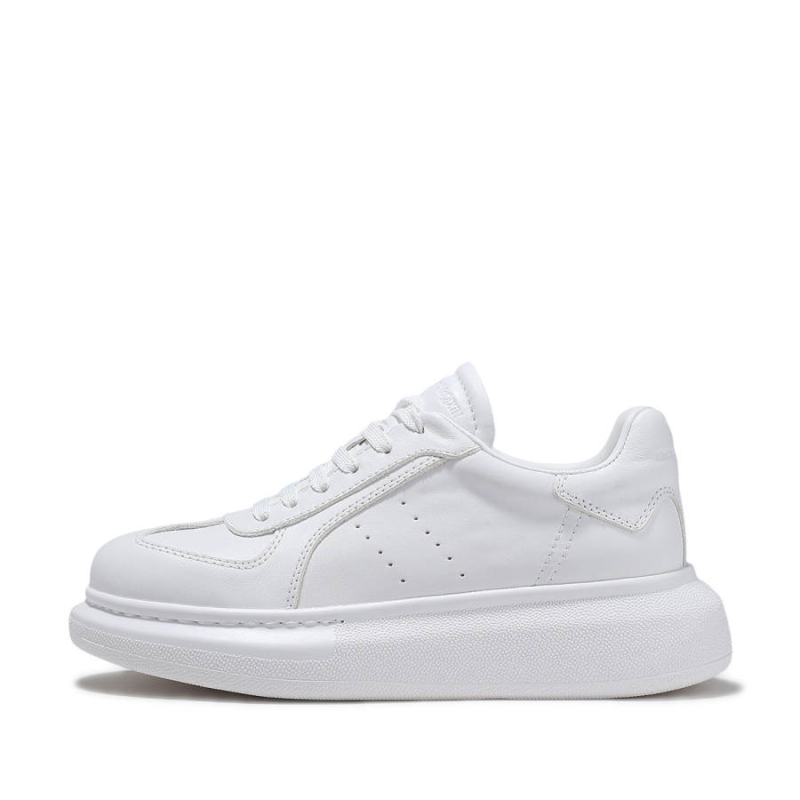 BELLALILY Top Grain Cow Leather Slip Resistant Slip Resistant Low top Skateboard Shoes Women's White