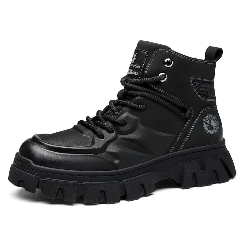 Playboy Playboy Cow Split Leather Short Combat Boots 4.5cm Men's