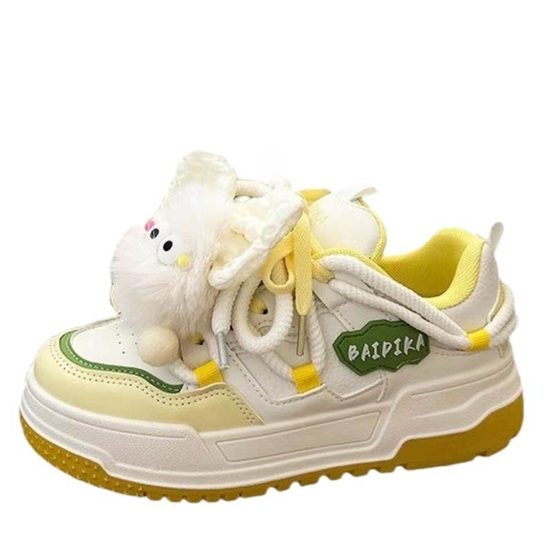 CPXO Synthetic Leather Coverage Low top Skateboard Shoes Women's Beige Yellow