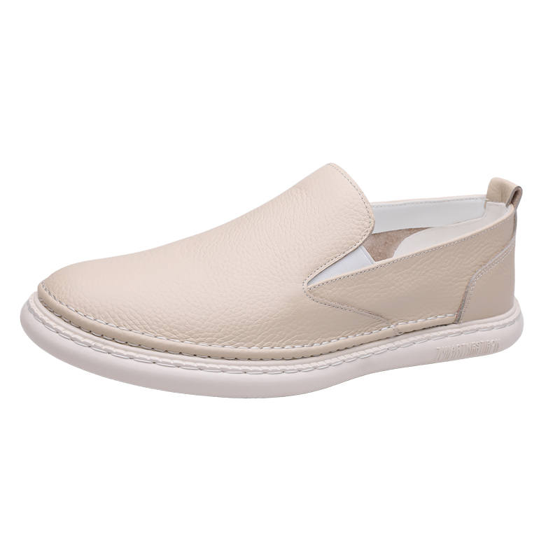 YINGLUNQISHI Top Grain Cow Leather Casual Shoes Men's Beige