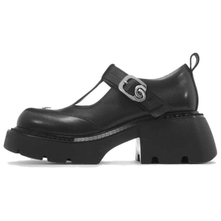 VITTORIO VENTURA Cow Leather Chunky Heel Mary Jane Shoes Women's