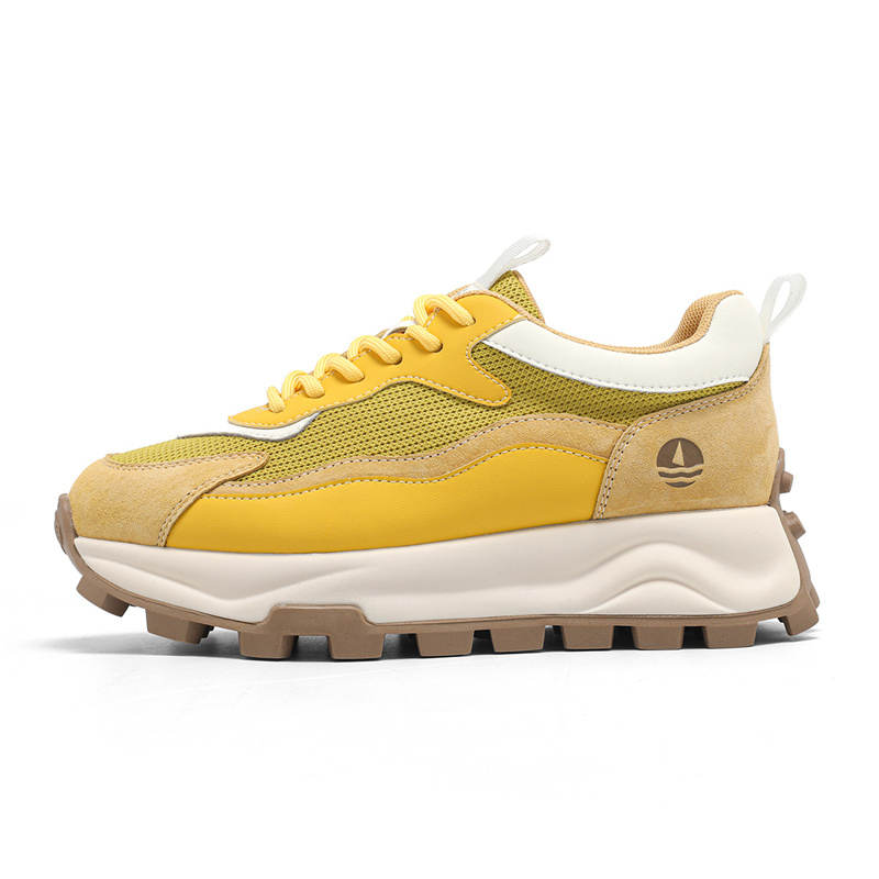 NAVIGARE Small Sailboat Mesh Fashion Height Increasing Low top Casual Shoes Women's Yellow