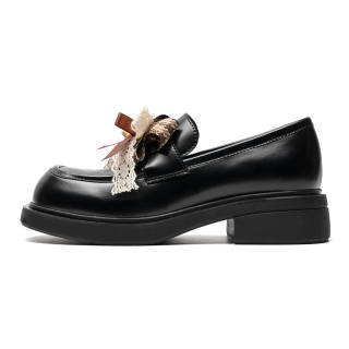 Mule Donkey Microfiber Leather Bowknot Loafers 4cm Women's Vintage Black