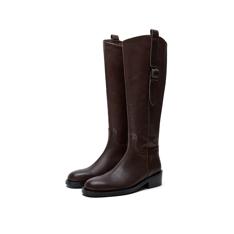 Marie Claire Cow Leather Knee high Boots 3.5cm Women's Lava Nama Chocolate Brown