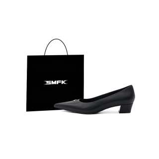 SMFK Cow Leather Chunky Heel High Heels Women's Wilderness Black