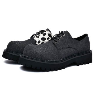 Zuogedu Cleanfit Leopard Print Canvas, Distressed, Chunky Derby Shoes Commute Versatile, Casual Shoes Unisex Gray
