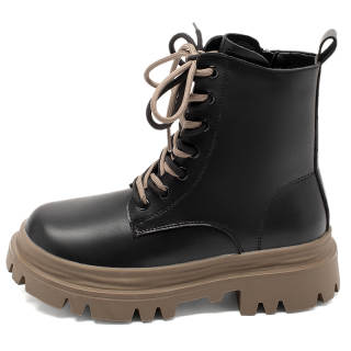AGSDON Cow Split Leather Fashion Classic Side Zipper Fleece Lined Combat Boots 5CM Women's