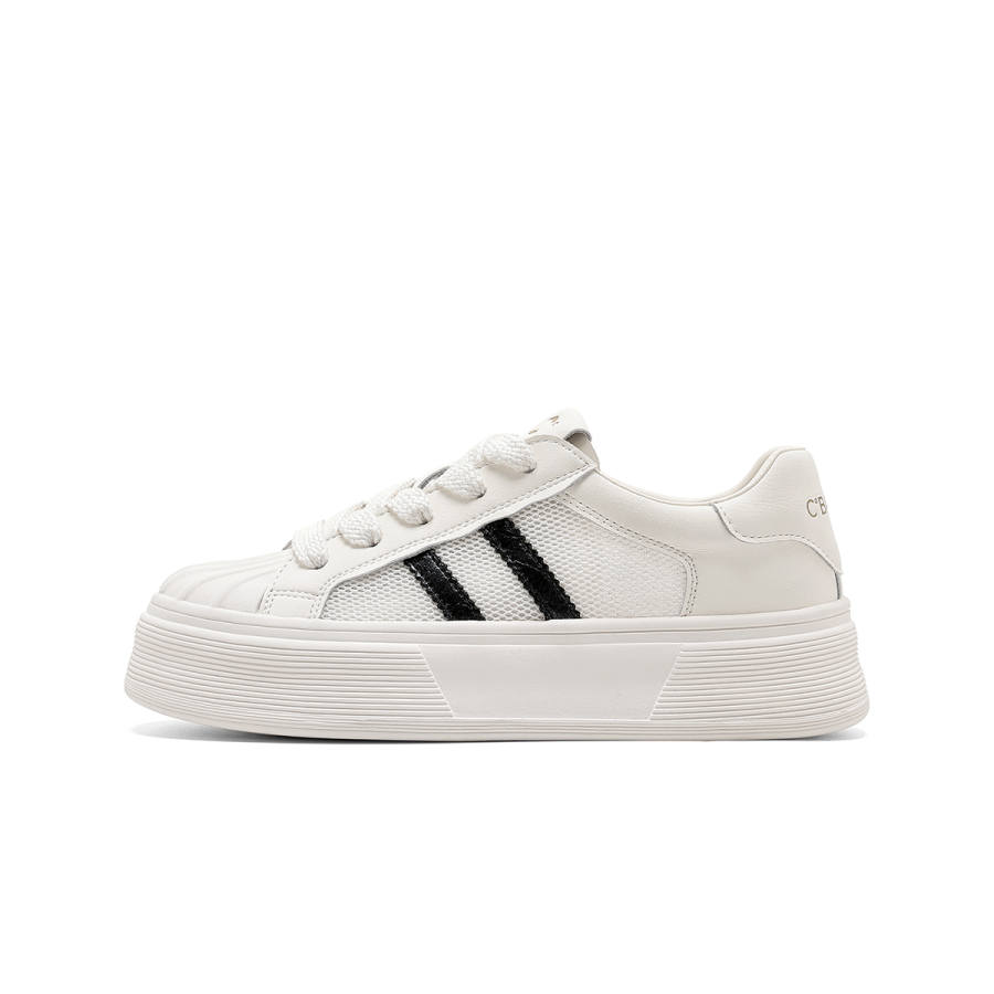 C°BANNER Synthetic Leather Cushioning Low top Skateboard Shoes Women's Beige Black