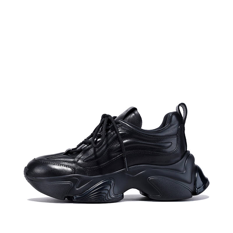 BELLALILY Cow Leather Slip Resistant Lightweight Height Increasing Low top Chunky Sneakers Women's