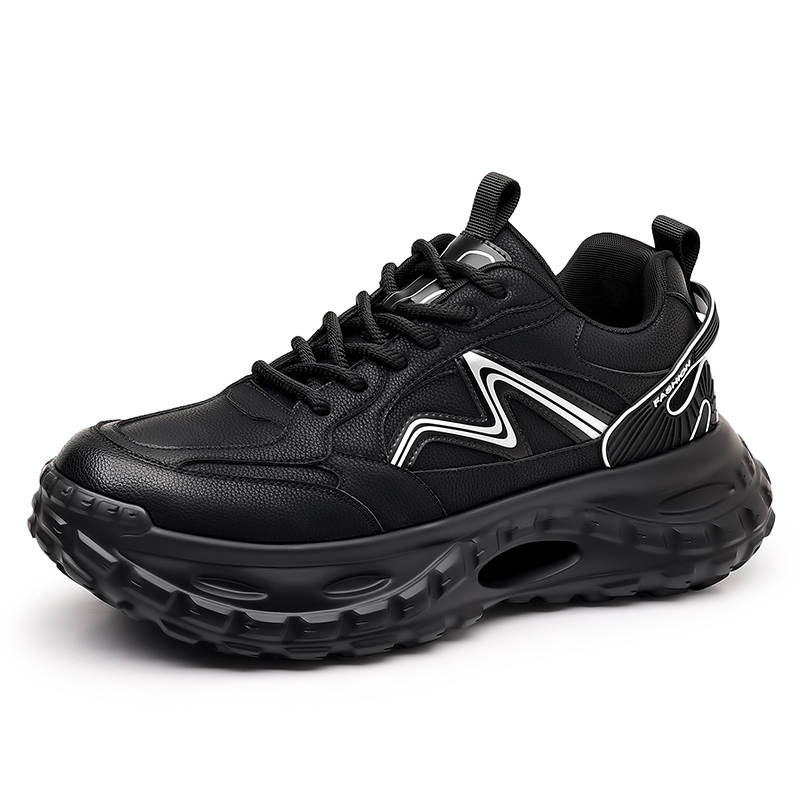 DAISHUTOU Cow Split Leather Abrasion Resistant Abrasion Resistant Low top Chunky Sneakers Unisex Black