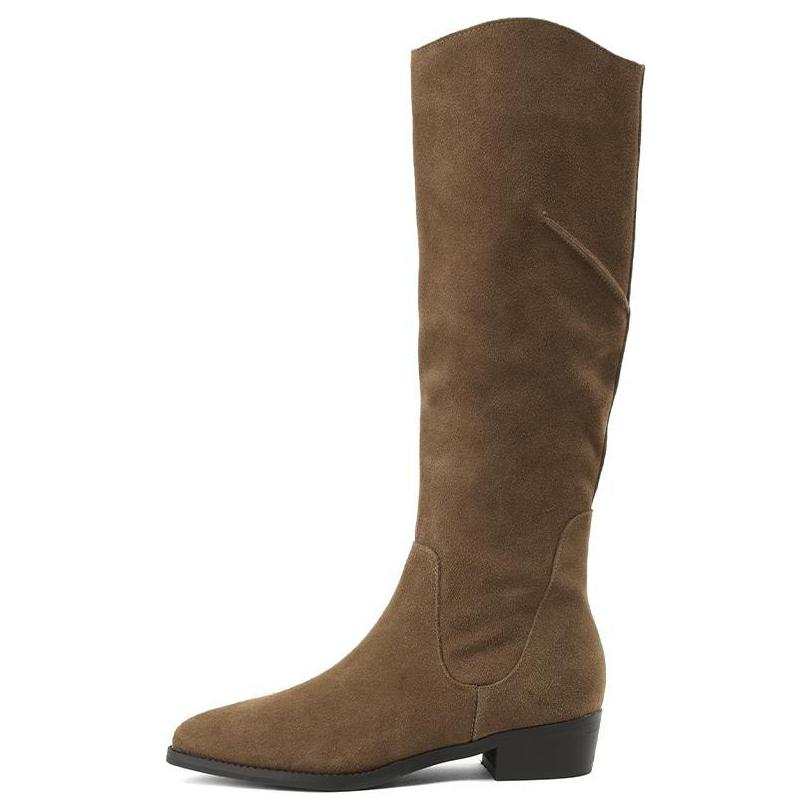 BOERDIQI Slouchy Boots Cow Split Leather Knee high Boots 3.5cm Women's