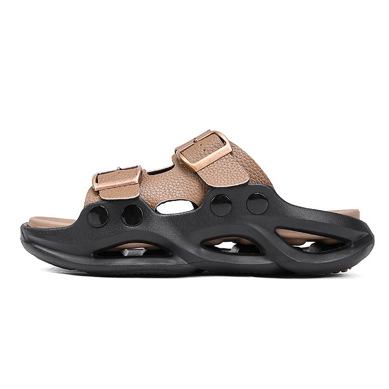 YINGLUNQISHI EVA Leather Patchwork Abrasion Resistant Abrasion Resistant Slide Slippers Men's Light Brown