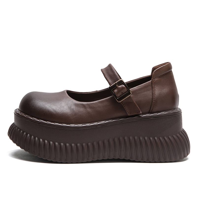 JIEZHOU Top Grain Cow Leather Platform Mary Jane Shoes 7cm Women's