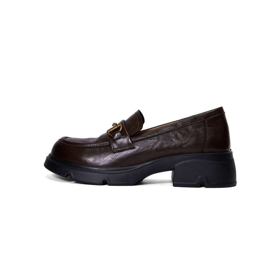 PT'SON Metal Buckle Small Leather Shoes Loafers Women's