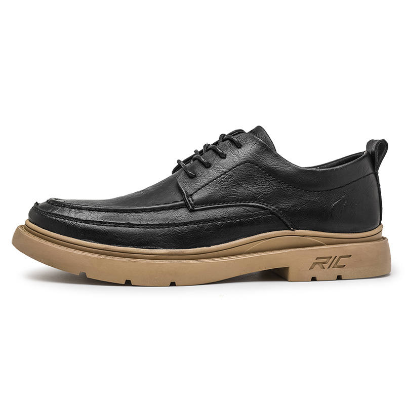 DUNNU Casual Leather Shoes Men's Low Top Black
