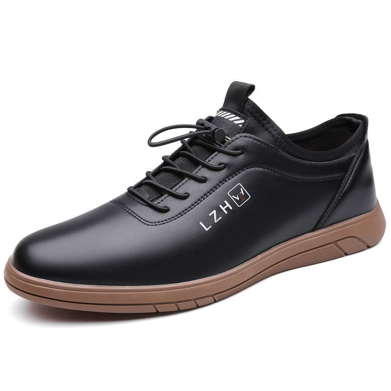 YIMINU Casual Leather Shoes Men's Low Top Black