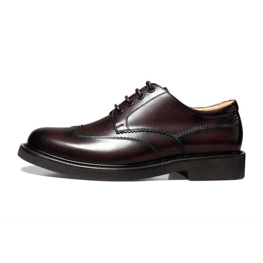 THOM WILLS British Business Calfskin Derby Shoes Old Money Style Dress Shoes Men's Dark Brown Polished