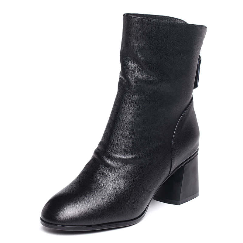 Devanro Devanro Top Grain Cow Leather Ankle Boots 5cm Women's Black