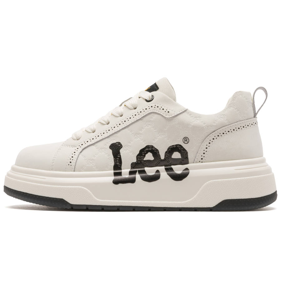 Lee White Sneakers Synthetic Leather, Split Cow Leather Height Increasing Abrasion Resistant Breathable