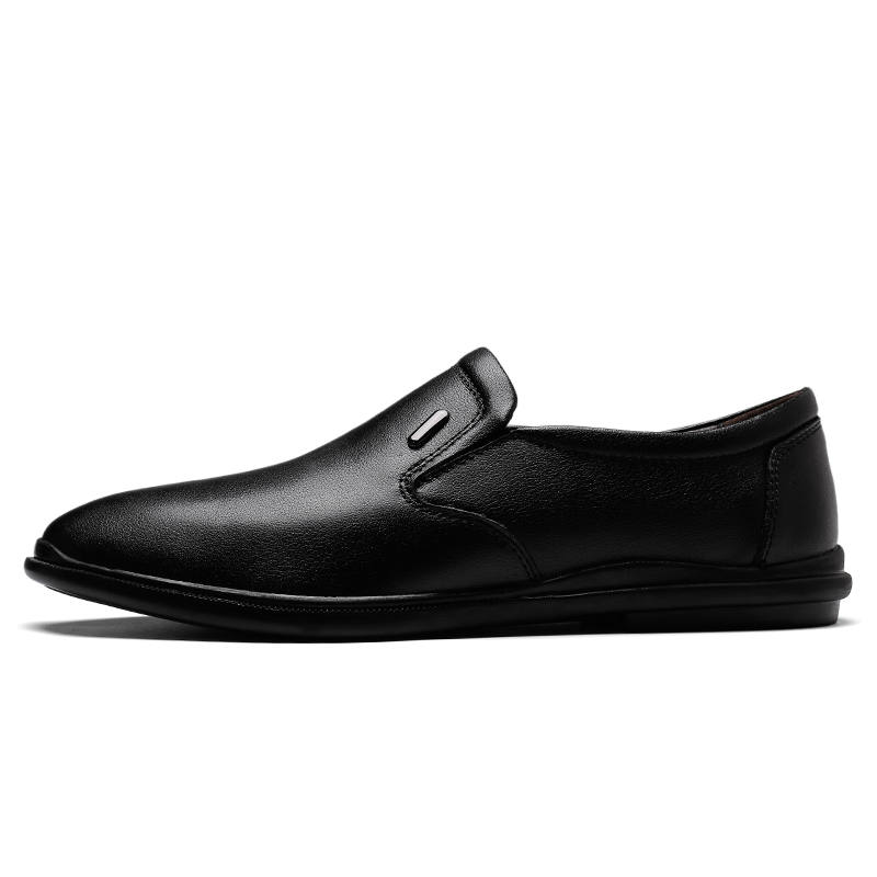 CKVUSAMG Top Grain Cow Leather Casual Shoes Men's Black Smooth Finish
