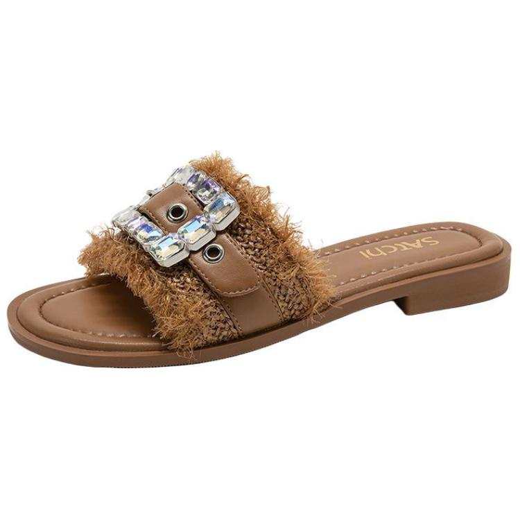 Satchi Rubber Sole Abrasion Resistant Abrasion Resistant Slide Slippers 2cm Women's Brown