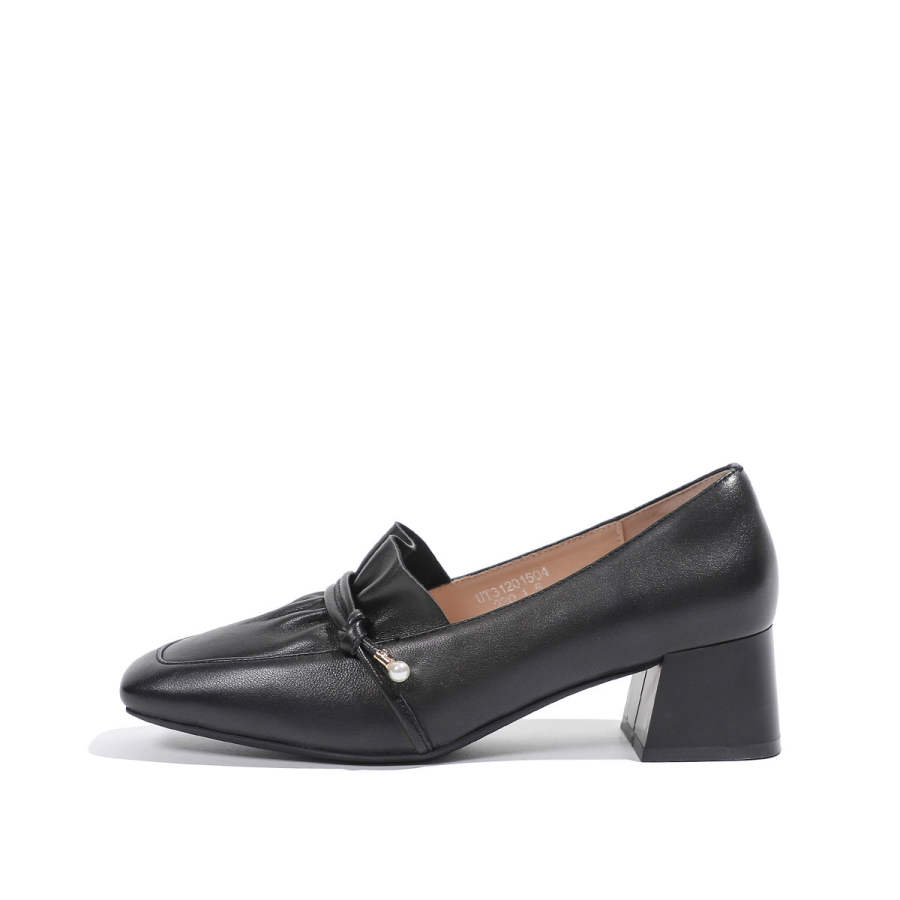 Mulinsen Sheepskin Chunky Heel High Heels 4.5cm Women's Black