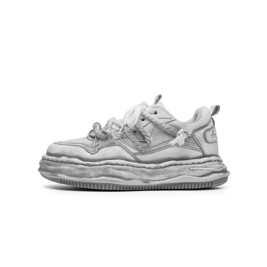 JIPOSEN Height Increasing Height Increasing Low top Niche Skateboard Shoes Unisex Distressed White