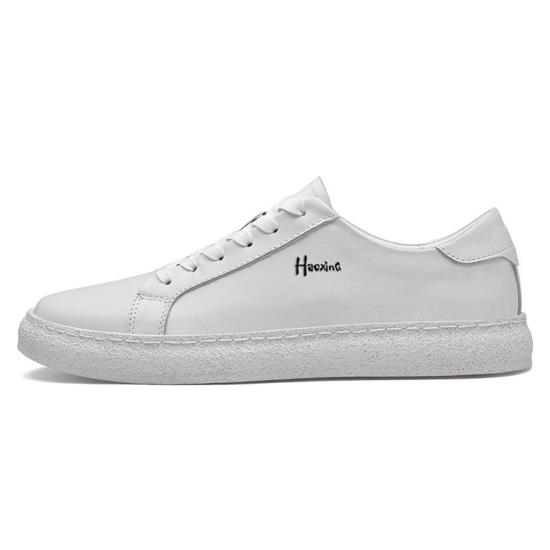HAOXING Top Grain Cow Leather Casual Shoes Men's White