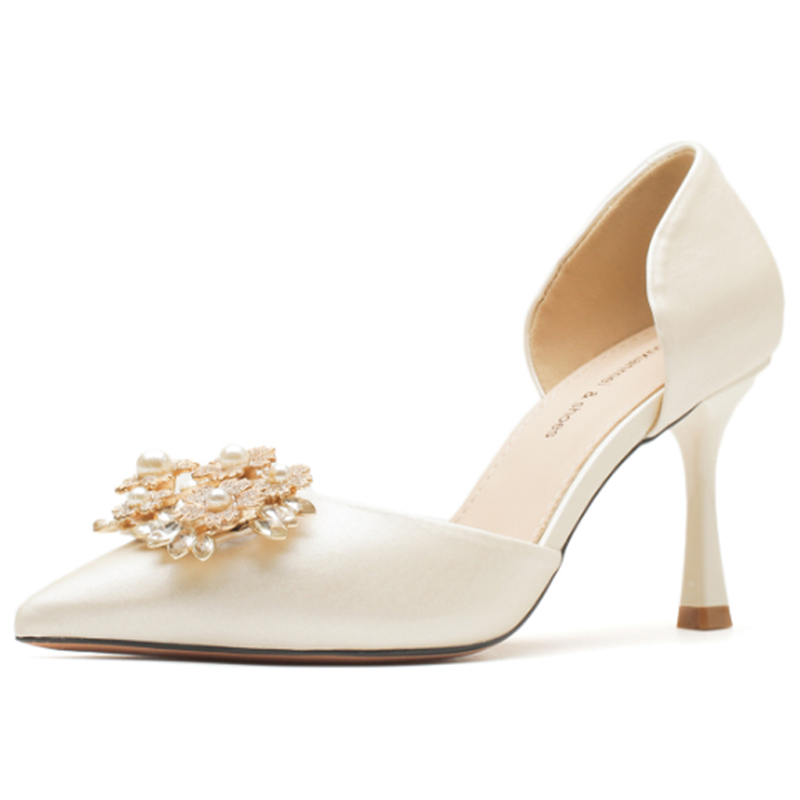 LANMOU Slim Heel High Heels Women's Ecru