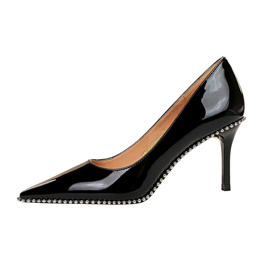 QITUMAUL Patent Leather Slim Heel High Heels 8cm Women's