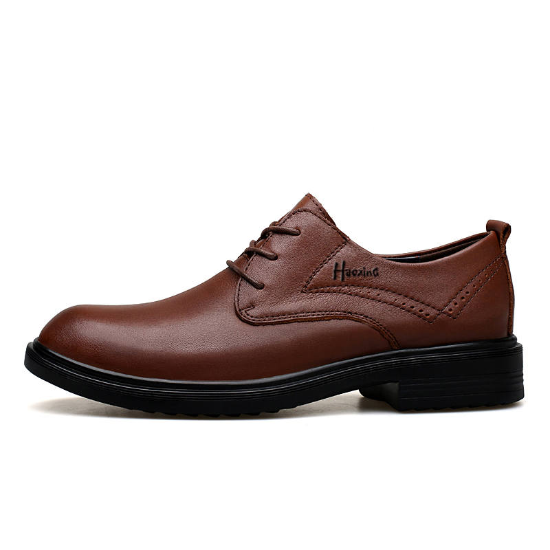 HAOXING Top Grain Cow Leather Men's Casual Shoes Men's Brown