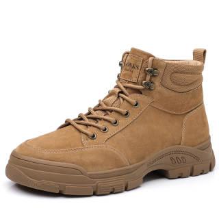 WEISHIBANGWEI Top Grain Pig Leather Short Combat Boots Medium Heel Men's Yellow