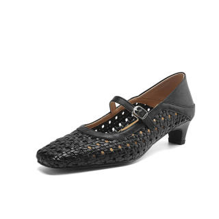 Echo&yolo Cow Leather Chunky Heel Mary Jane Shoes Women's
