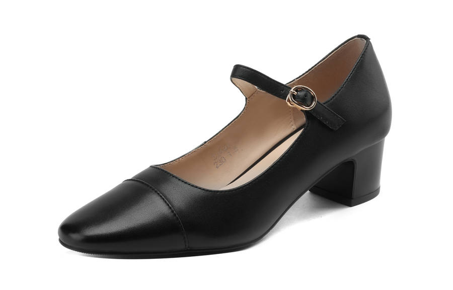 Mulinsen Cow Leather Chunky Heel Mary Jane Shoes 5CM Women's