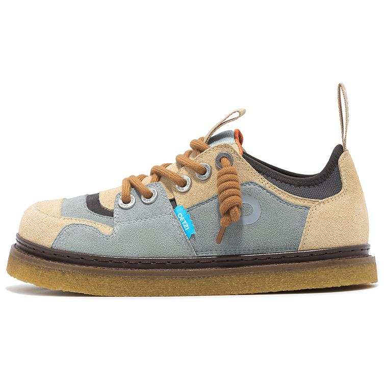 OETZI Rubber Sole Collection Cow Split Leather Low top Casual Shoes Unisex Light Gray & Apricot