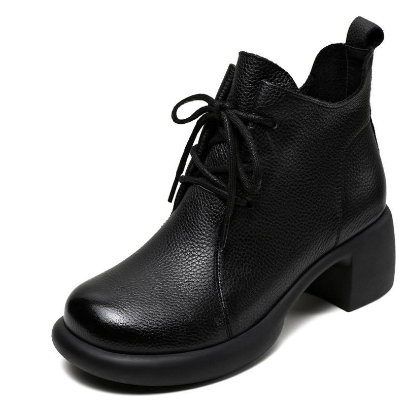 Devanro Devanro Top Grain Cow Leather Ankle Boots 5.5cm Women's