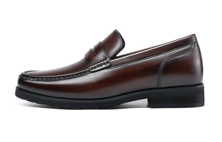 He Jinchang Top Grain Cow Leather Loafers Men's Red Brown