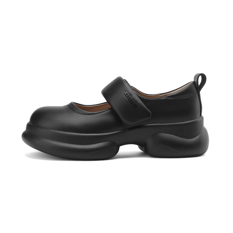 DAPHNE Cow Split Leather Chunky Heel Mary Jane Shoes 5.5cm Women's