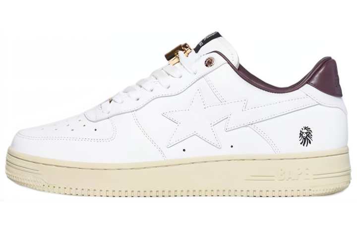 A BATHING APE BAPE BLACK x A BATHING APE BAPE STA Leather Low top Stylish Skateboarding Shoes Women's White Brown Green