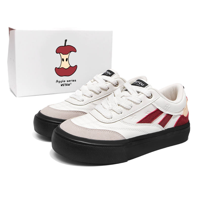 NSTCU One Bite Apple Abrasion Resistant Slip Resistant Low top Skateboard Shoes Women's White Red