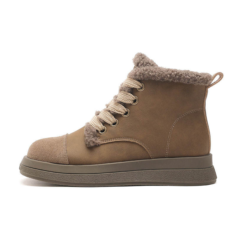 GONGNIUMEILI Pu Thickened And Fleece Lined Thermal Vintage Style Short Snow Boots Women's