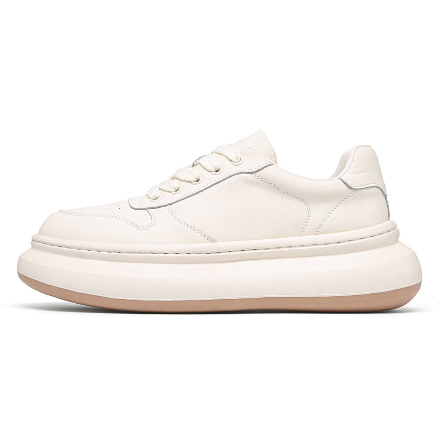HUITE Cow Split Leather Low top Skateboard Shoes Men's White