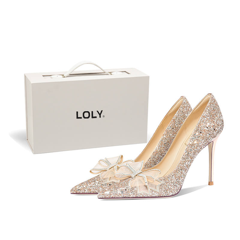 LOLY Dreaming Galaxy Fabric Slim Heel Box Women's Gold